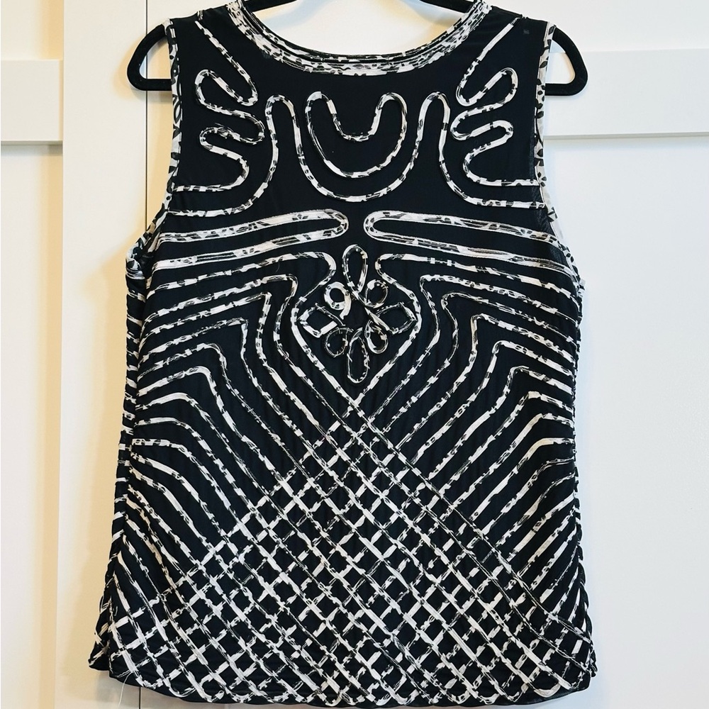 MELANIE LYNE Blouse Tank Black White Abstract Texture Sz S M